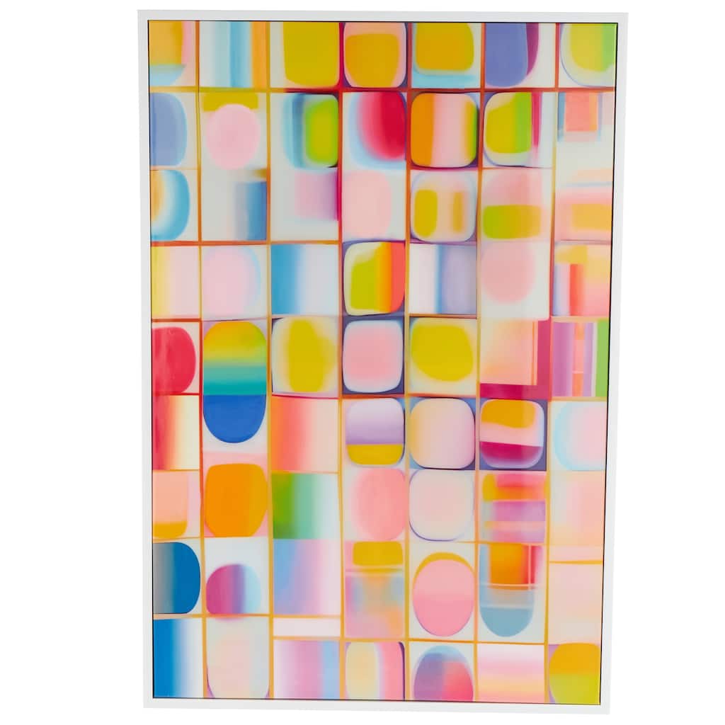 Canvas Geometric Ombre Square Pop Art Framed Wall Art with White Frame - Multi Colored - Roche River Decor