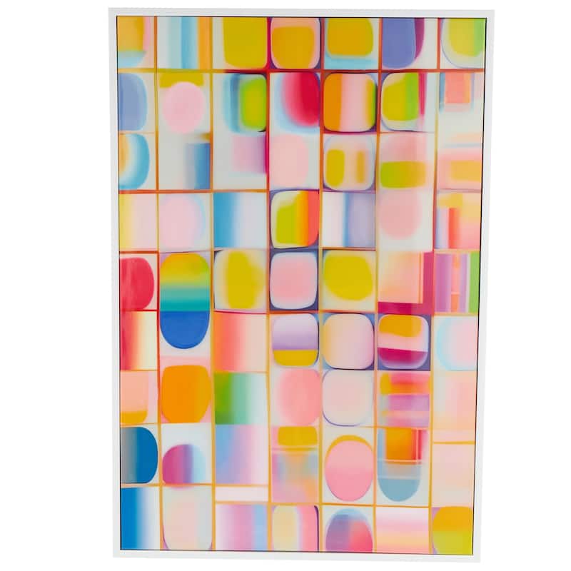 Canvas Geometric Ombre Square Pop Art Framed Wall Art with White Frame - Multi Colored - Roche River Decor