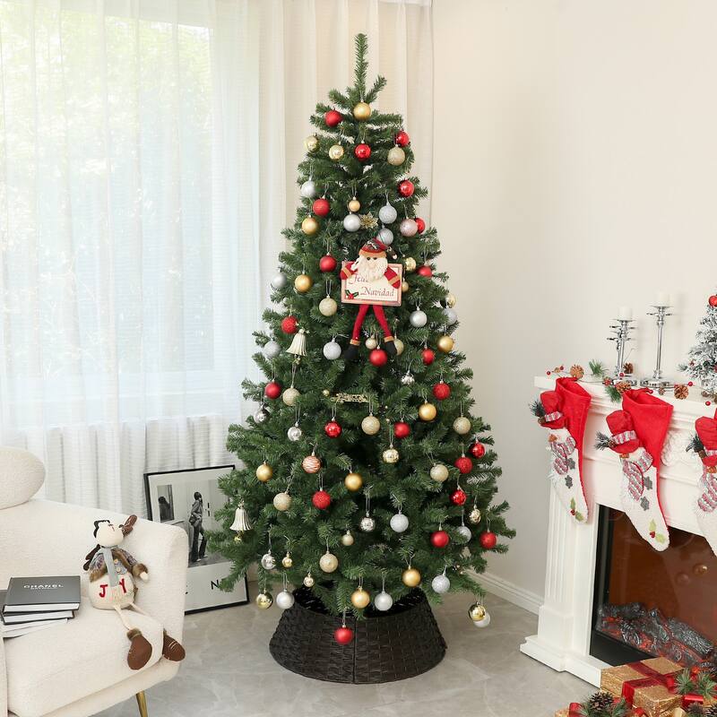7.5ft Unlit Artificial Xmas Tree, 1346 Tips, Easy Setup with Steel Base, Realistic Holiday Decor