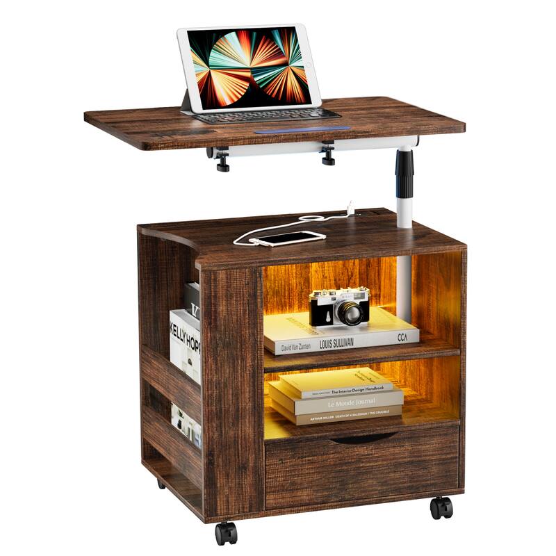 Furniwell Nightstand with LED, Type C USB Port, Removable Side Table, Modern Night Table