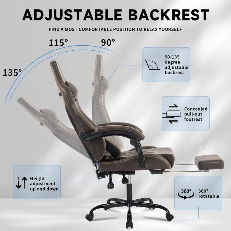 Adults with Massage Lumbar Support Swivel Video Game Chair