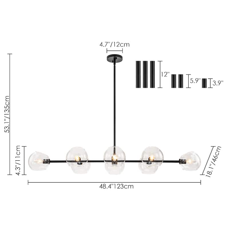 8-Light Modern Linear Clear Glass Globe Bubble Chandelier for Dining Room