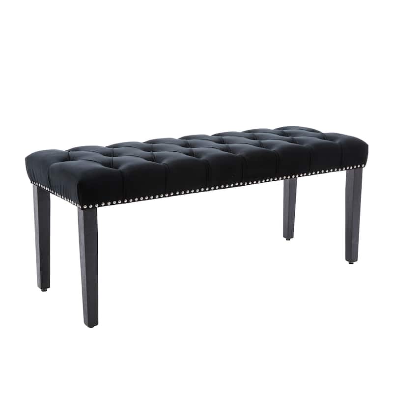 Piano Bench Ottoman Leisure Bench with Wood Legs, Simple Window Bench Black Accent Bench Corridor Bench