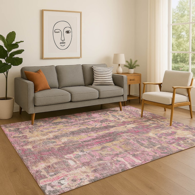 Premium Washable Super Soft Contemproary Rugged Mayfield Rug - Blush - 5' x 7'6"