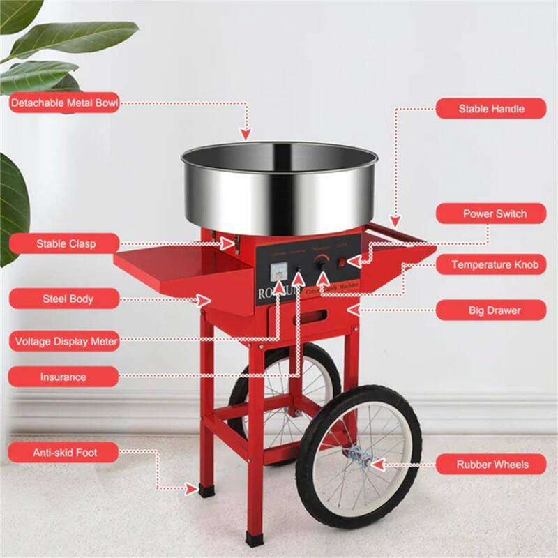 21 Inch 980W 110V Cotton Candy Machine Cart with Cover