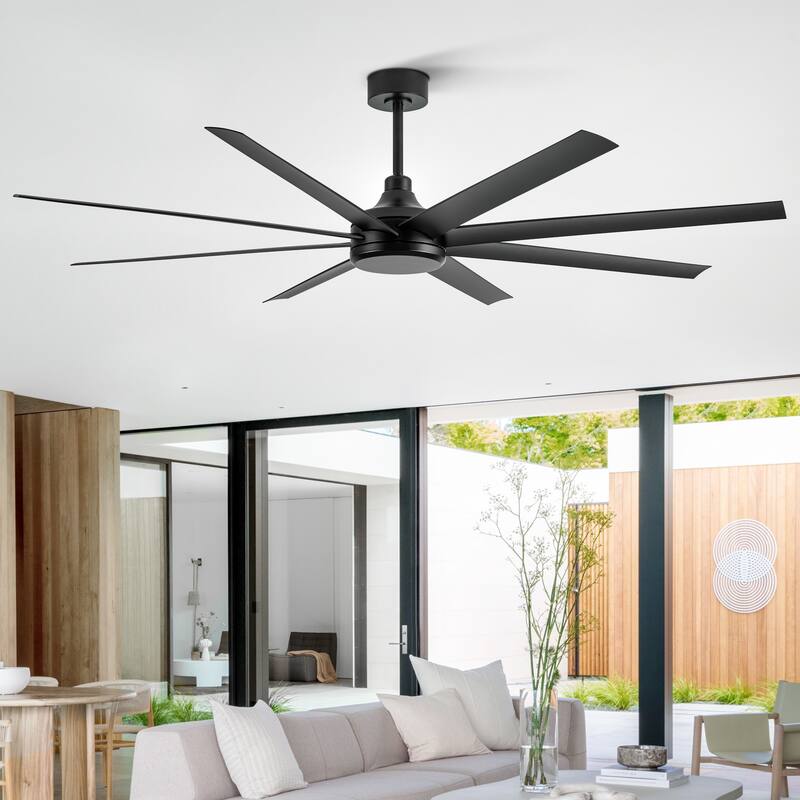 72 Inch Black/White 8-Blade Ceiling Fan with Remote without Light - Black