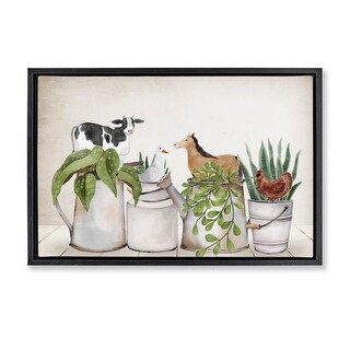 Stupell Tin Farm Animal Plants Framed Floater Canvas Wall Art Design By ...