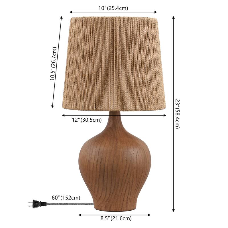 Eben 23" Resin/Metal Gourd LED Table Lamp with Paper Rope Shade, By JONATHAN Y