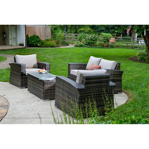 Baily All Weather Wicker 4 Piece Love Seat Set with Sunbelievable Cushions