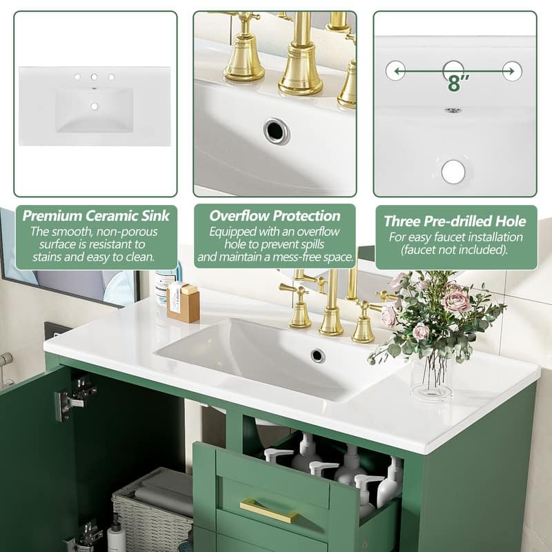 MEDUNJESS 36'' Bathroom Vanity Set with Ceramic Sink, Bathroom Storage Cabinet