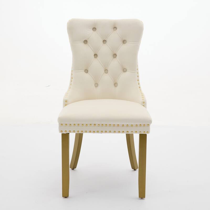 High-end Tufted Solid Wood Contemporary Velvet Upholstered Dining Chair with golden Wood Legs Nailhead Trim 2-Pcs Set
