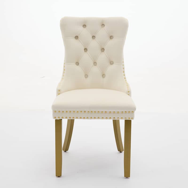 Nikki Collection Modern, Contemporary Velvet Upholstered Dining Chair with golden Wood Legs Nailhead Trim 2-Pcs Set