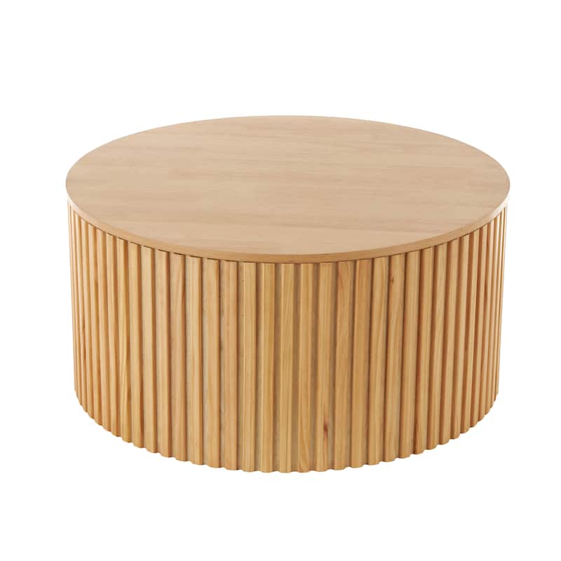 Wood Handmade Ribbed Coffee Table with Slatted Base - Brown or Black - Roche River Decor