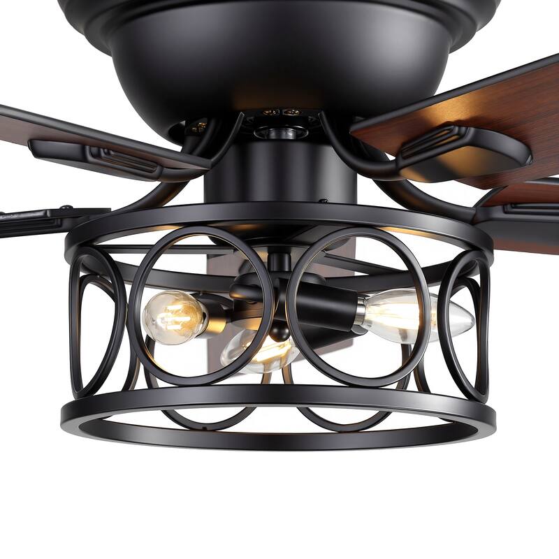 52-inch Flush Mount Caged Ceiling Fan with Light and Remote(5 Reversible Blades)