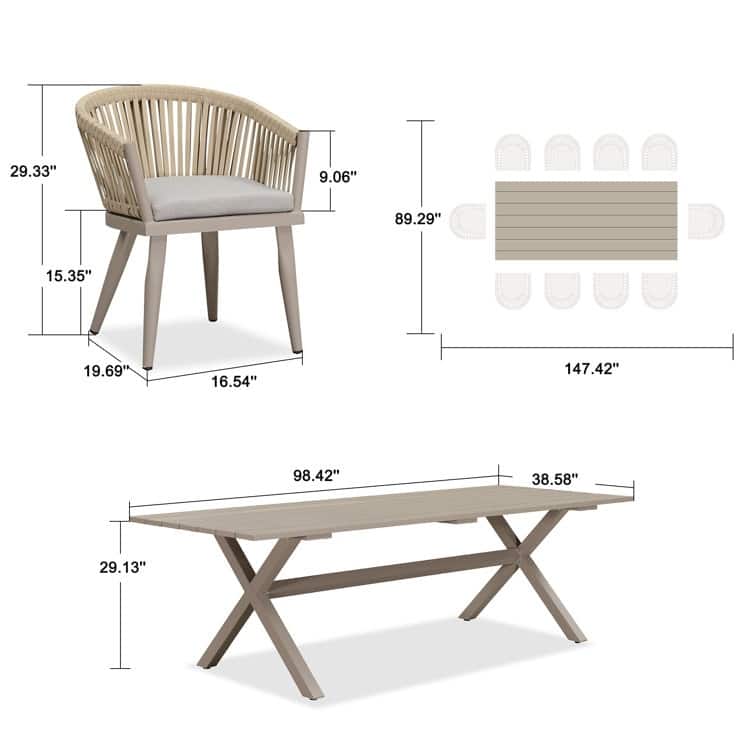 PURPLE LEAF Outdoor Dining Set with Patio Aluminium Dining Table and Wicker Rattan Chairs
