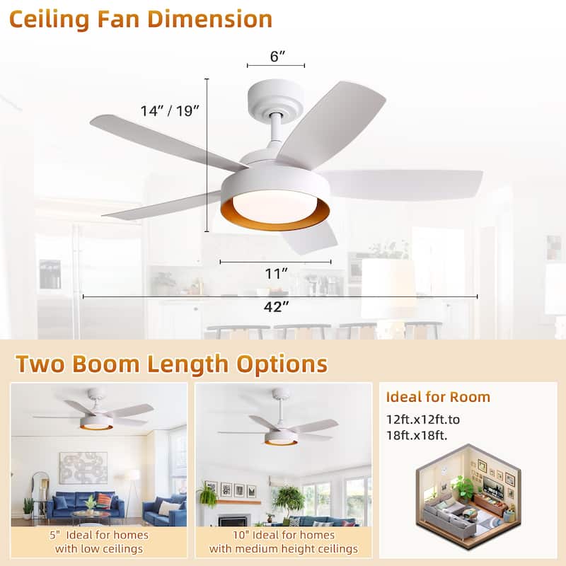 Sofucor 42 Inch Ceiling Fan with Light and Remote,Noiselesss&Reversible DC Motor,Indoor/Living Room Bedroom - 42 Inches