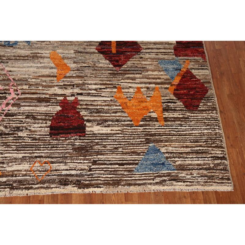 Moroccan Oriental Area Rug Hand-Knotted Brown Wool Carpet - 7'0" x 9'5"