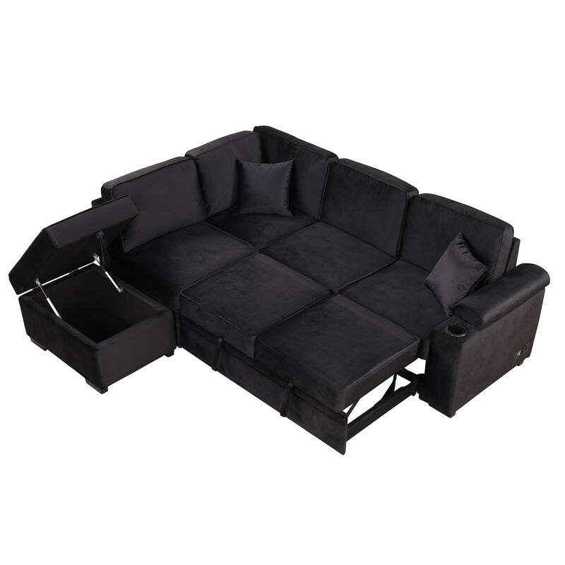 Modern 2 in 1 Pull Out sofa bed L Shape Couch with Storage Ottoman