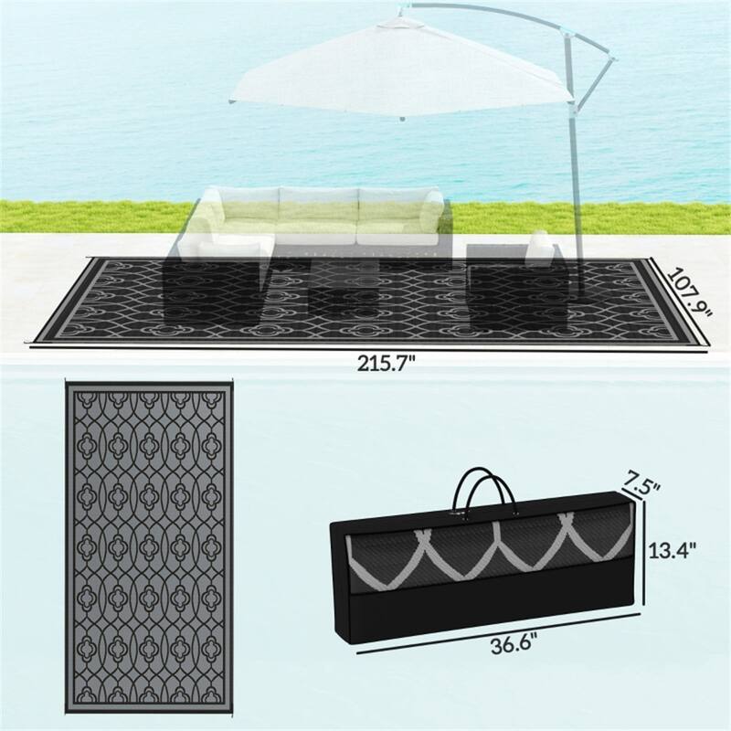 Reversible Outdoor Rug with Carry Bag Large Picnic Blanket for Camping, RV Trips, Beach, and Backyard Use - 215.7" L x 107.9" W