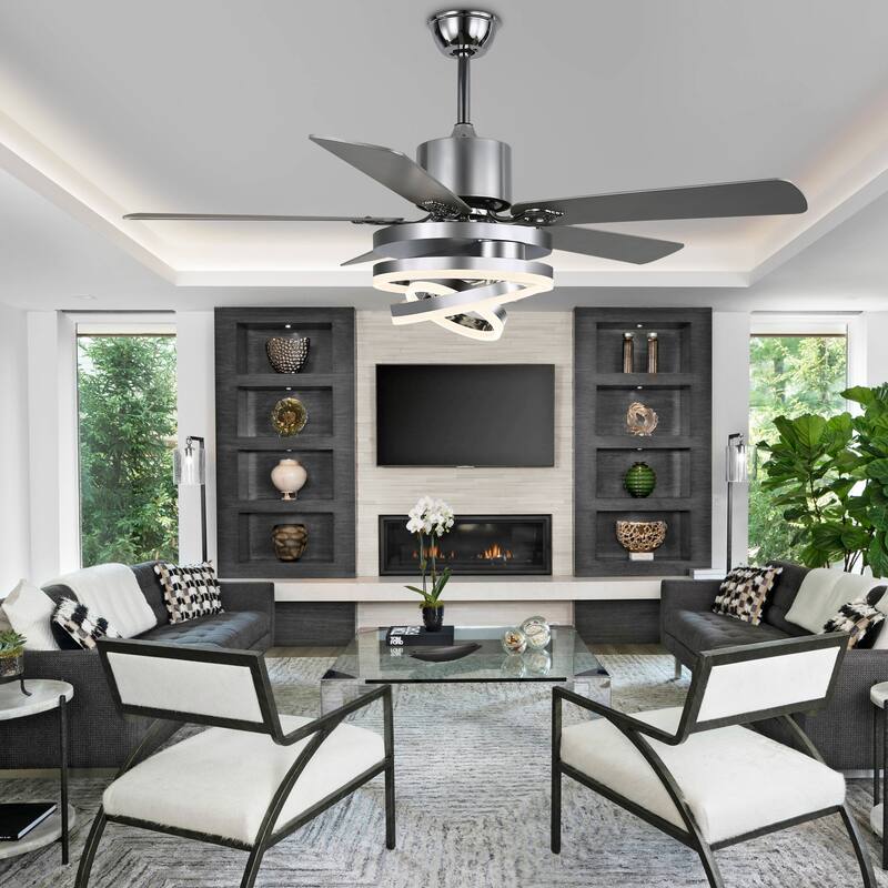 Cusp Barn 52" Chandelier Ceiling Fans with Lights Modern DIY Shape Fandelier DC Silent Motor LED Ceiling Light for Bedroom