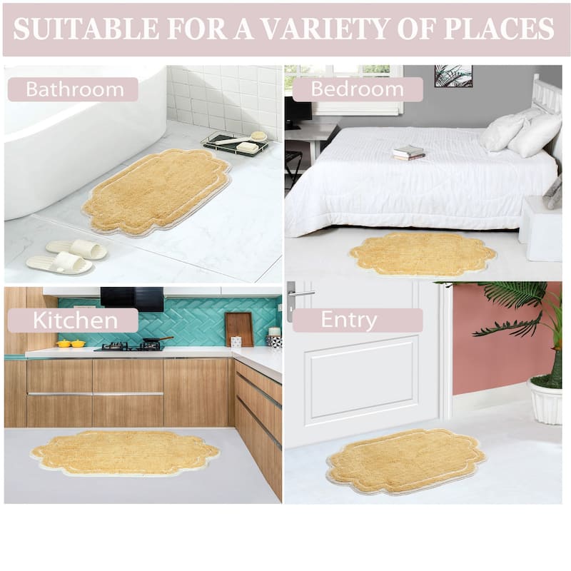 Allure Collection 100% Cotton Non-Slip Bathroom Rug Set, 3 Piece Machine Washable- Bathroom Rug, Bath Rug, U Shaped Contour