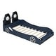 preview thumbnail 38 of 39, Wood Twin Size Race Car-Shaped Kids Platform Bed with LED and Upholstered Backrest, Bedroom Floor Bed Wood Frame for Kids Teens