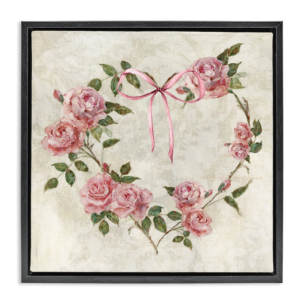 Stupell Rose Heart Wreath Framed Floater Canvas Wall Art Design By Sally Swatland