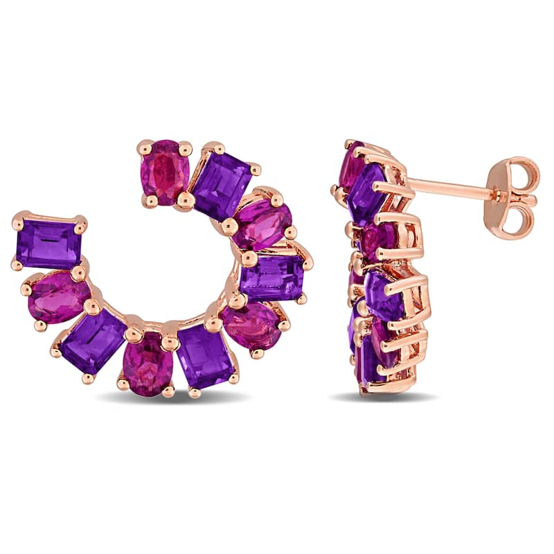 Miadora Multi-Gem Curved Stud Earrings Sterling Silver - Purple