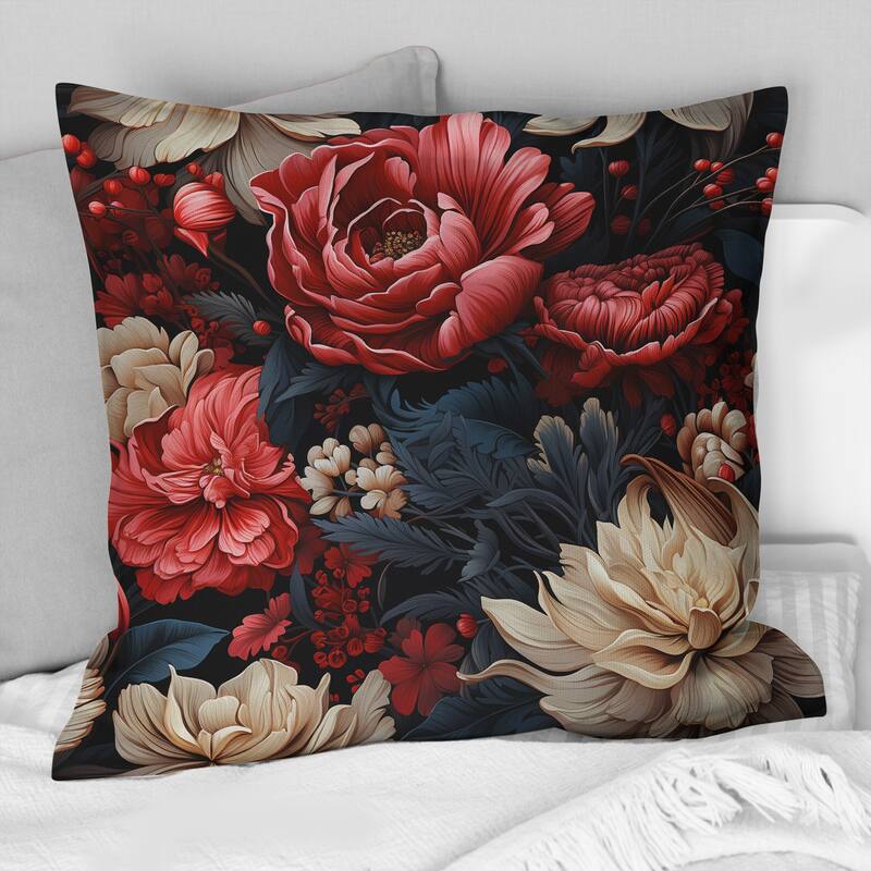 Designart "Red Victorian Opulence Floral Pattern" Floral Printed Throw Pillow - 16 x 16
