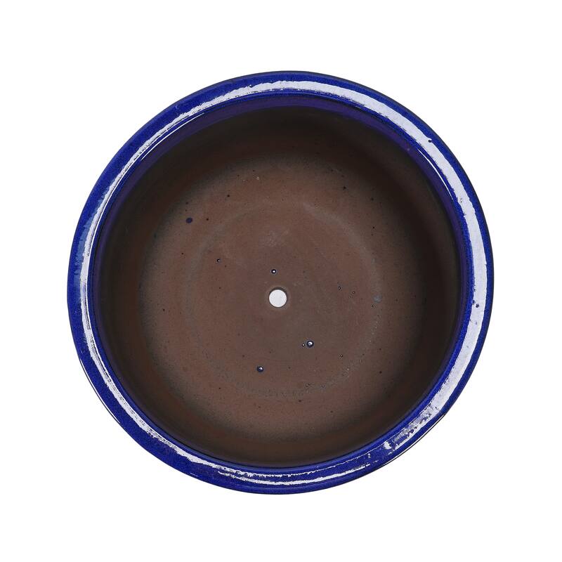 Anmytek Ceramic Round Planter with Drainage for Indoor Outdoor