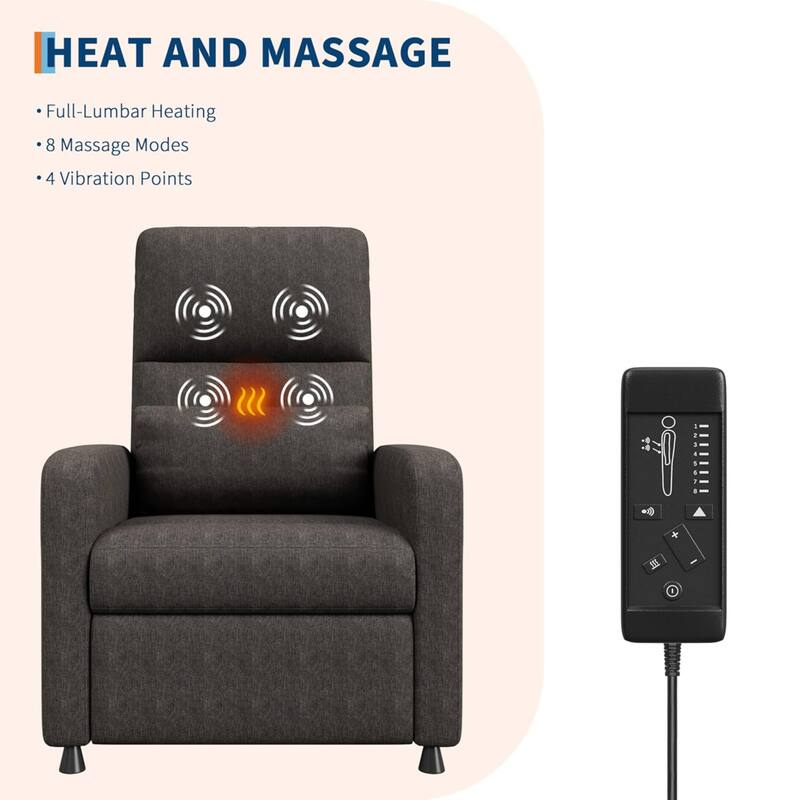 Adjustable Electric Linen Power Recliner Chair, Single Sofa with Massage and Heat