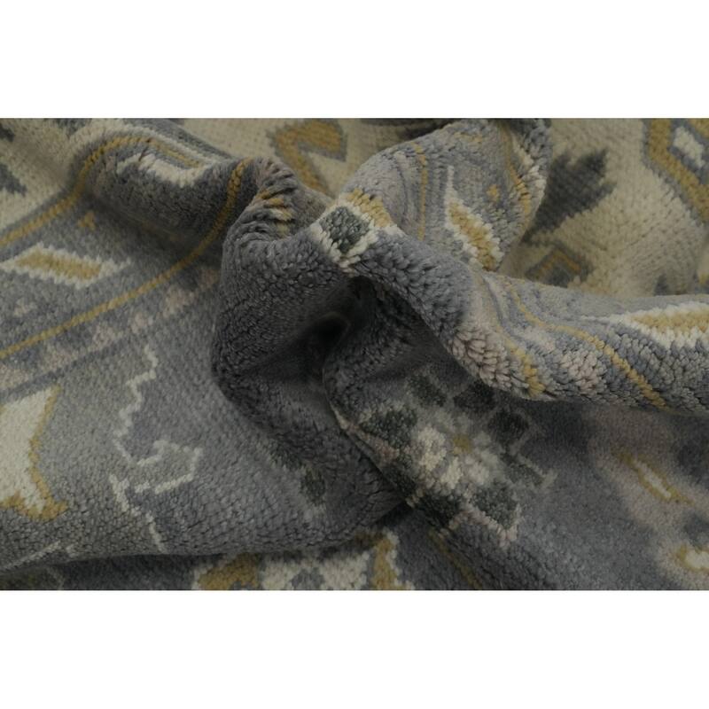 Handmade Grey Floral Oushak Indian Area Rug, Transitional Wool Carpet - 11' 10'' X 9' 0''