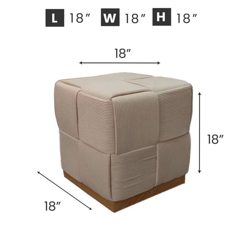 Esme Checker Weave Corduroy Accent Stool with Soft Fabric