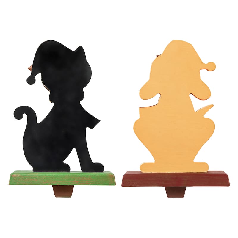 Glitzhome 7.75" H Christmas Wooden/Metal Animal Stocking Holder, Dog, Cat for Mantel Ornament - 7.50"h