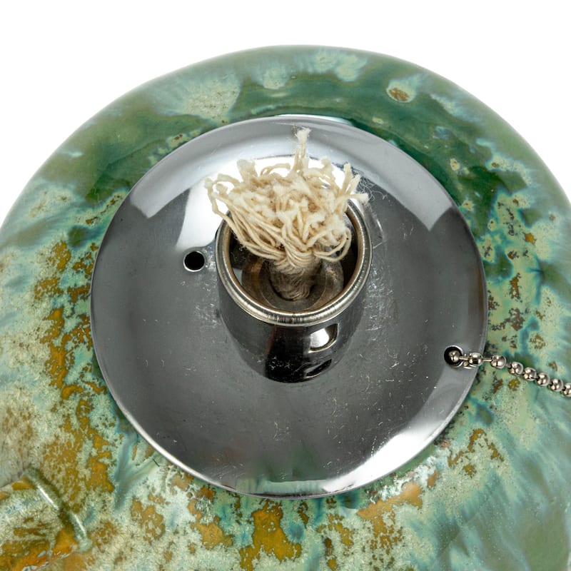Stoneware Oil Lamp with Handle and Reactive Glaze - 5.5"L x 4.5"W x 4.4"H