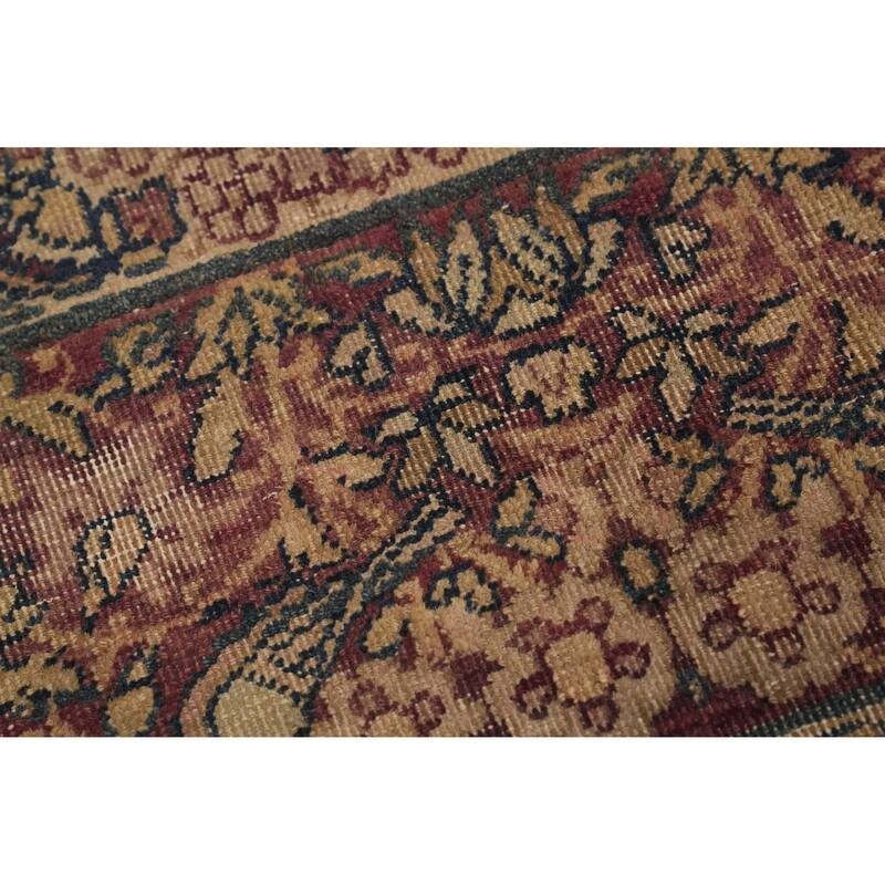 Hand Knotted Oriental 100% Wool Carpet Traditional Floral Red Kerman Area Rug - 10' 3'' X 4' 11''