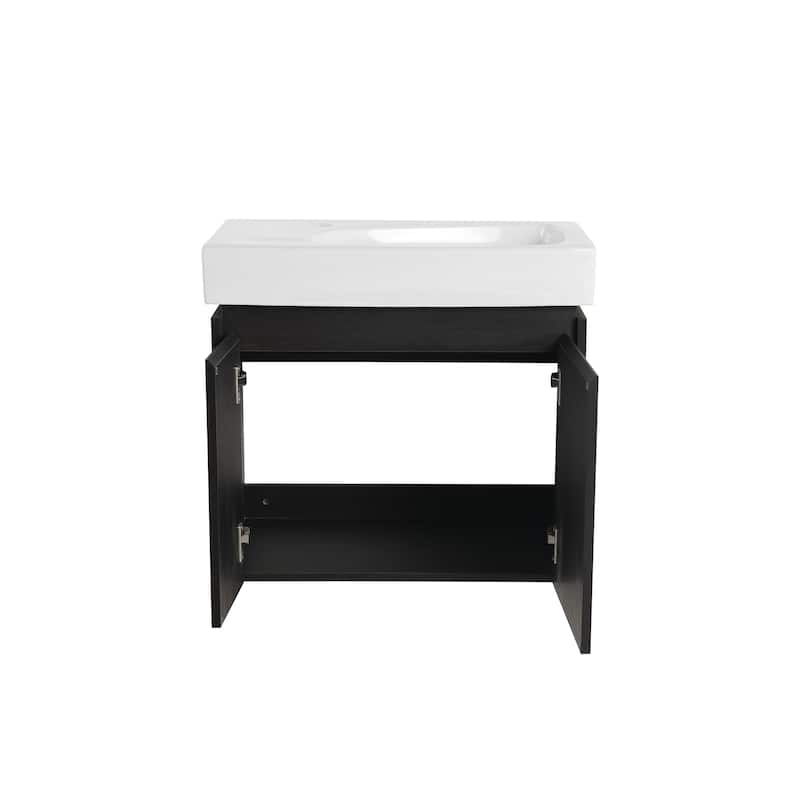 24 in. W x 14 in. D x 21 in. H Single Sink Wall Mounted Bath Vanity with White Ceramic Top - 24" x 14"