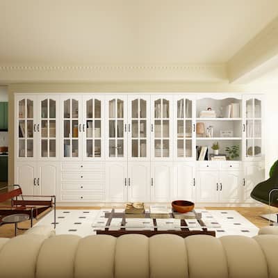 Elegant White Pantry Bookshelf Multifunctional Tempered Glass Cabinet