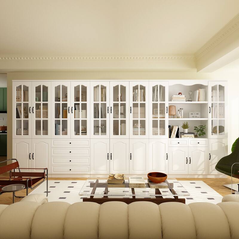 Kitchen Cabinet Clear Visibility Tempered Glass Showcase Combo Cabinet