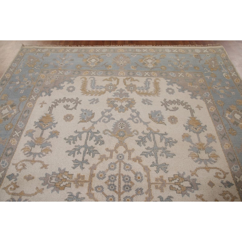 Ivory Oushak Living Room Area Rug Handmade Wool Carpet - 7'11"x 9'9"