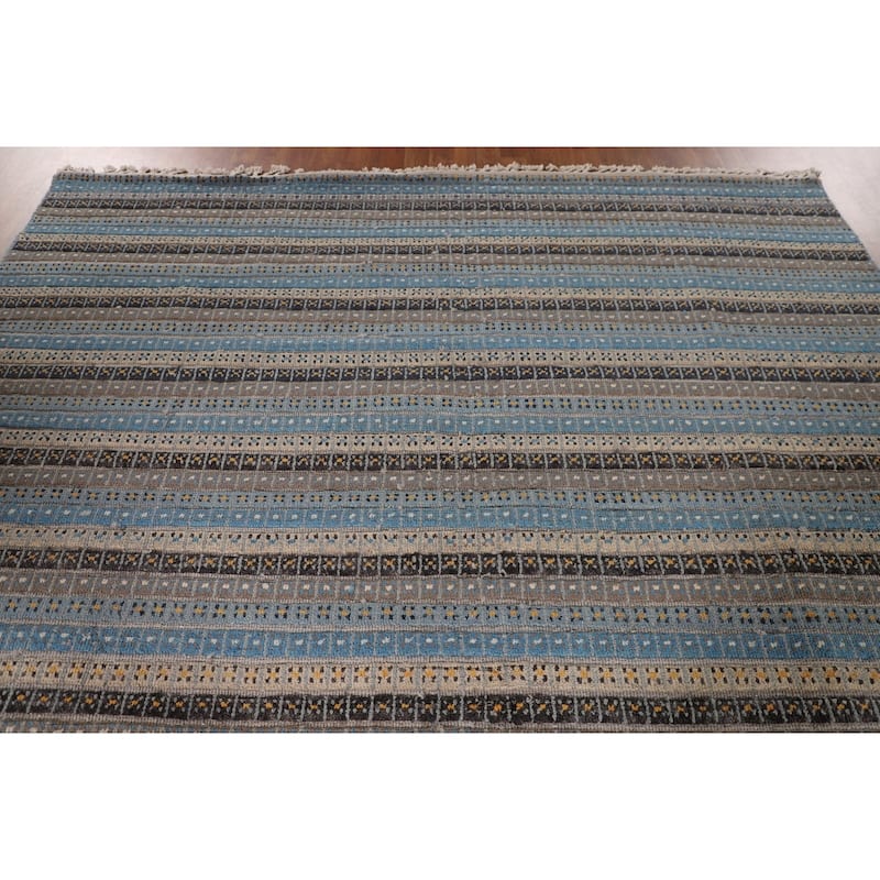 Striped Moroccan Oriental Area Rug Handmade Wool Carpet - 8'1" x 10'3"