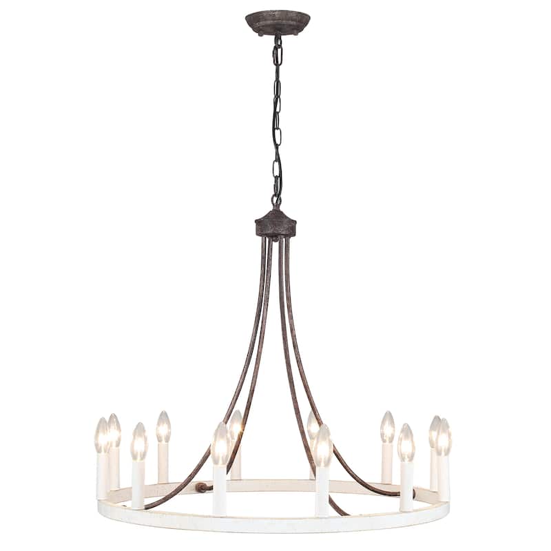 12-light Rustic Farmhouse Wagon Wheel Chandelier Candle Dining Room Lighting - N/A