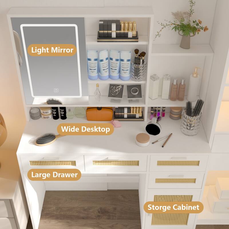 Makeup Vanity with Lights in 3 Colors & Openable Mirror