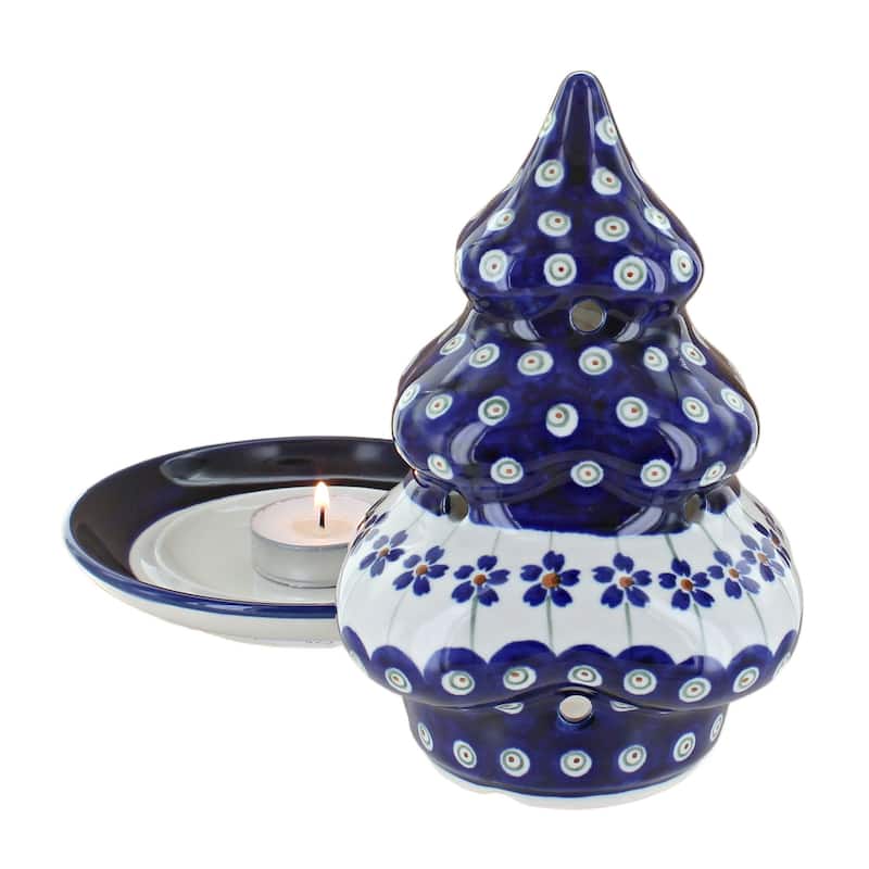 Blue Rose Polish Pottery 1289 Zaklady Christmas Tree Luminary