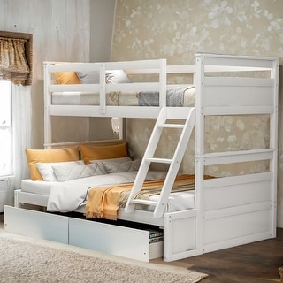 Twin over Full Bunk Bed with Storage, Maximized Space, Split Into 2 Beds, Versatility Galore, Solid Construction, White