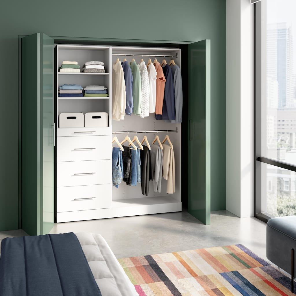 Bestar Florence 61W x 16D Closet System with Rods, Drawers, Slab