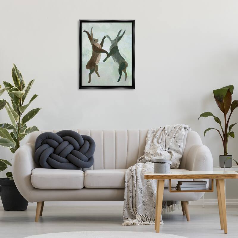 Stupell Boxing Hares in Neutral Tones Framed Floater Canvas Wall Art Design By Kay Widdowson