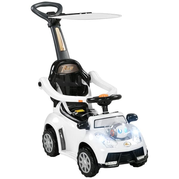 slide 2 of 8, Push Car for Kids 1-3 Years, 3 in 1 Ride on Sliding Car, Foot to Floor Baby Push Car with Removable Handle, Music, Horn, Canopy White