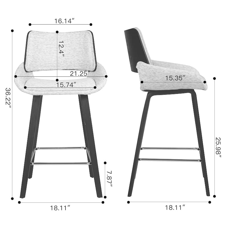 Bea White Two-Toned Linen Fabric Counter Stool with Black Wood Legs