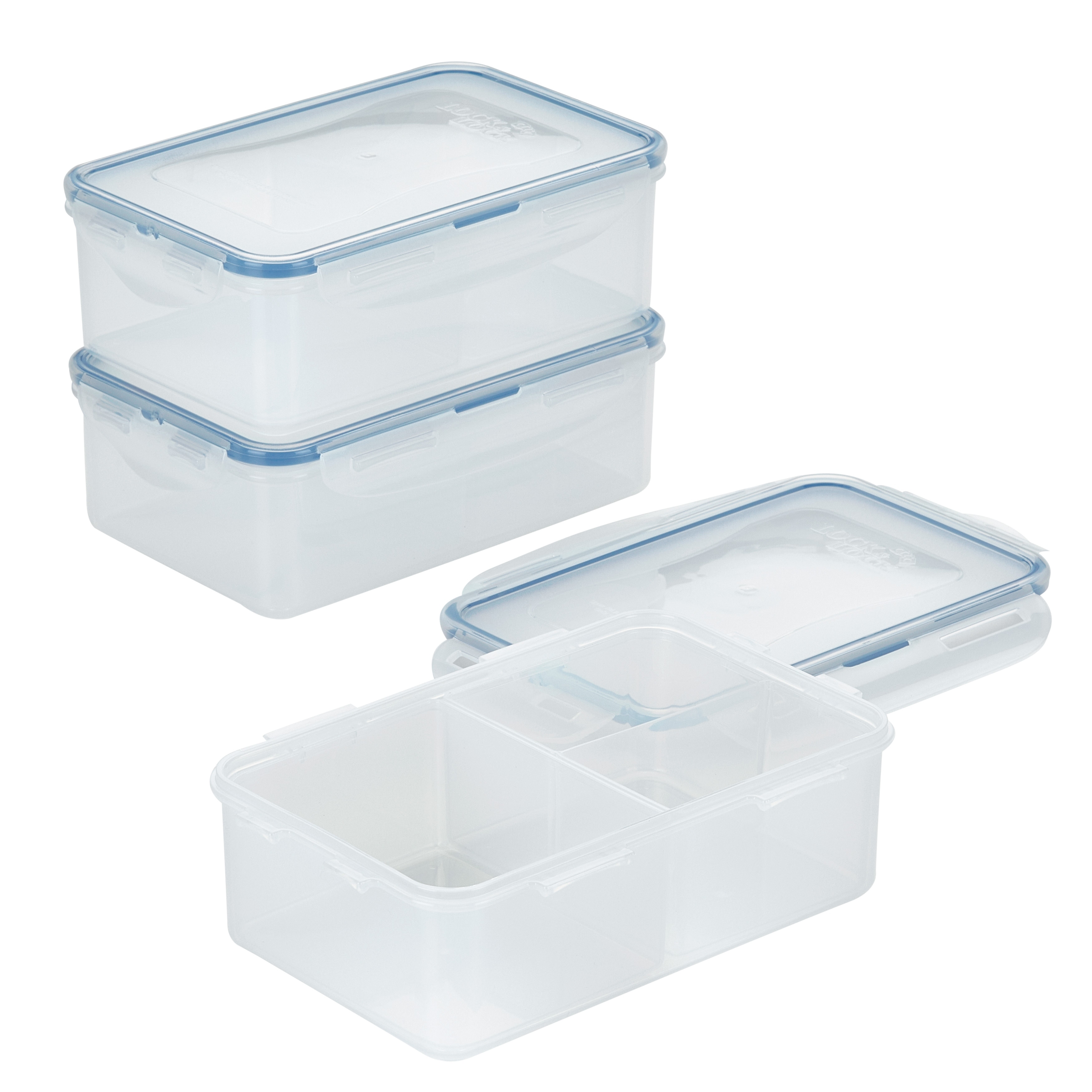 LocknLock on The Go Meals Divided Rectangular Food Storage Container, 34-Ounce, Set of 3, Clear